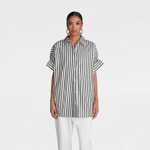 KBB KAHLANA Target S Small Short Sleeve Button-Down Tucked Sleeve Shirt Striped